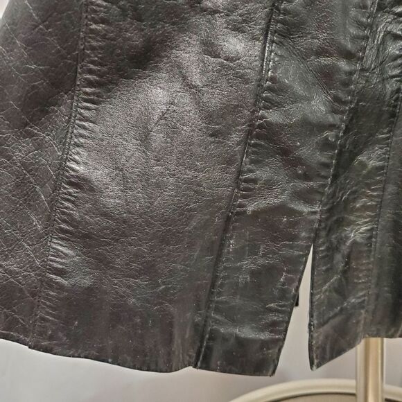 Vintage 90s y2k Wilsons Pelle Black Leather Goth Vampire Trench Over Coat Md - Picture 11 of 13